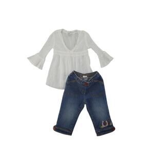 White Boho Blouse + Gymboree Embroidered Horseshoe Jeans Set 18–24 Months